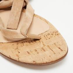 Pre Owned Gianvito Rossi Size 38.5 Brown Suede Ankle Wrap Flat Sandals