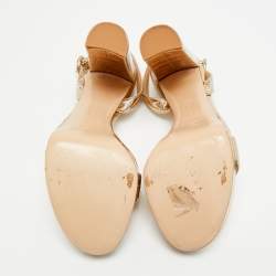 Pre Owned صندل جيانفيتو روسي بورتوفينو جلد مذهب بنقشة جلد التمساح بحزام كاحل مقاس 36.5