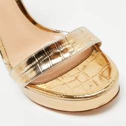 Pre Owned صندل جيانفيتو روسي بورتوفينو جلد مذهب بنقشة جلد التمساح بحزام كاحل مقاس 36.5