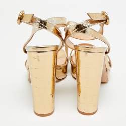 Pre Owned صندل جيانفيتو روسي بورتوفينو جلد مذهب بنقشة جلد التمساح بحزام كاحل مقاس 36.5