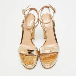 Pre Owned صندل جيانفيتو روسي بورتوفينو جلد مذهب بنقشة جلد التمساح بحزام كاحل مقاس 36.5