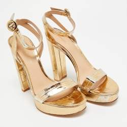 Pre Owned صندل جيانفيتو روسي بورتوفينو جلد مذهب بنقشة جلد التمساح بحزام كاحل مقاس 36.5