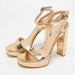 Pre Owned صندل جيانفيتو روسي بورتوفينو جلد مذهب بنقشة جلد التمساح بحزام كاحل مقاس 36.5