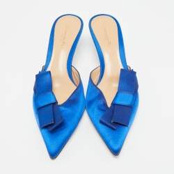 مملوكة مسبقًا Gianvito Rossi Kyoto Bow Size 39 Blue Satin Mules