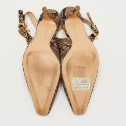 مملوكة مسبقًا Gianvito Rossi Size 37 Black/Beige Python Print Suede Slingback Pumps