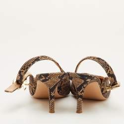 مملوكة مسبقًا Gianvito Rossi Size 37 Black/Beige Python Print Suede Slingback Pumps