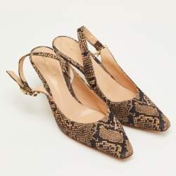 مملوكة مسبقًا Gianvito Rossi Size 37 Black/Beige Python Print Suede Slingback Pumps