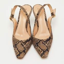 مملوكة مسبقًا Gianvito Rossi Size 37 Black/Beige Python Print Suede Slingback Pumps