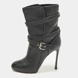Pre Owned Gianvito Rossi Buckle Size 38.5 Black Leather Ankle Length Boots