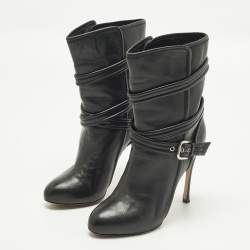 Pre Owned Gianvito Rossi Buckle Size 38.5 Black Leather Ankle Length Boots