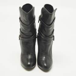 Pre Owned Gianvito Rossi Buckle Size 38.5 Black Leather Ankle Length Boots