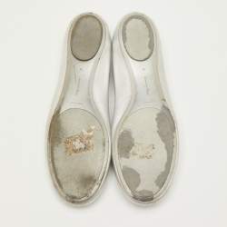 Pre Owned Gianvito Rossi Carla Size 41 Silver Leather Mary Jane Ballet Flats