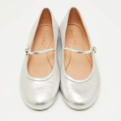 Pre Owned Gianvito Rossi Carla Size 41 Silver Leather Mary Jane Ballet Flats