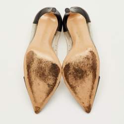 مملوكة مسبقًا حذاء كعب عالي جيانفيتو روسي مقدمة مدببة بلاك/شفاف جلد وبي في سي بليكسي مقاس 39.5