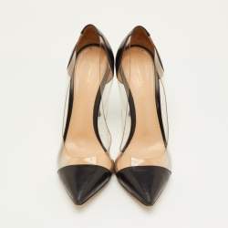 مملوكة مسبقًا حذاء كعب عالي جيانفيتو روسي مقدمة مدببة بلاك/شفاف جلد وبي في سي بليكسي مقاس 39.5