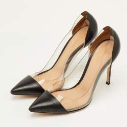 مملوكة مسبقًا حذاء كعب عالي جيانفيتو روسي مقدمة مدببة بلاك/شفاف جلد وبي في سي بليكسي مقاس 39.5