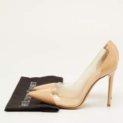 مملوكة مسبقًا حذاء كعب عالي جيانفيتو روسي بليكسى جلد لامع وبي في سي بيج/شفاف مقدمة مدببة مقاس 39.5