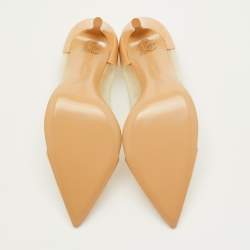 مملوكة مسبقًا حذاء كعب عالي جيانفيتو روسي بليكسى جلد لامع وبي في سي بيج/شفاف مقدمة مدببة مقاس 39.5