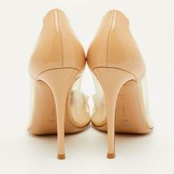 مملوكة مسبقًا حذاء كعب عالي جيانفيتو روسي بليكسى جلد لامع وبي في سي بيج/شفاف مقدمة مدببة مقاس 39.5