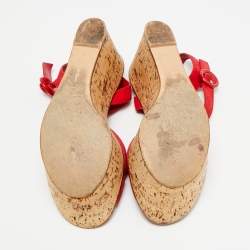 Pre Owned Gianvito Rossi Size 40 Red Suede Cork Wedge Ankle Strap Sandals