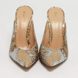 مملوكة مسبقًا Gianvito Rossi Size 36 Silver/Brown Python Leather Mules