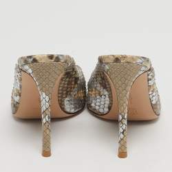 مملوكة مسبقًا Gianvito Rossi Size 36 Silver/Brown Python Leather Mules