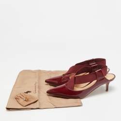 مملوكة مسبقًا Gianvito Rossi Size 39 Burgundy Elastic and Patent Leather Slingback Pumps