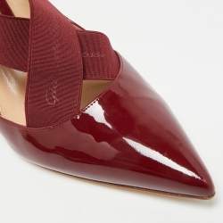 مملوكة مسبقًا Gianvito Rossi Size 39 Burgundy Elastic and Patent Leather Slingback Pumps