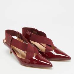 مملوكة مسبقًا Gianvito Rossi Size 39 Burgundy Elastic and Patent Leather Slingback Pumps