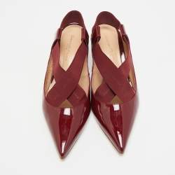 مملوكة مسبقًا Gianvito Rossi Size 39 Burgundy Elastic and Patent Leather Slingback Pumps