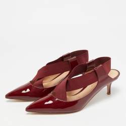 مملوكة مسبقًا Gianvito Rossi Size 39 Burgundy Elastic and Patent Leather Slingback Pumps