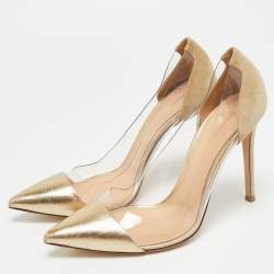 مملوكة مسبقًا Gianvito Rossi Plexi Size 38 Gold/Transparent  Leather and PVC Pumps