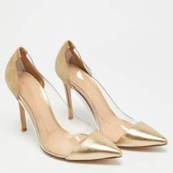 مملوكة مسبقًا Gianvito Rossi Plexi Size 38 Gold/Transparent  Leather and PVC Pumps