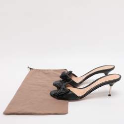 Pre Owned Gianvito Rossi Size 39 Black Leather Bow Slide Sandals