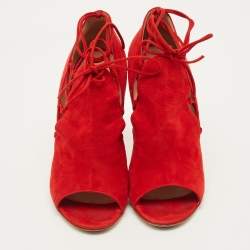 Pre Owned حذاء بوت جيانفيتو روسي برباط من جلد السويد الأحمر مقاس 41