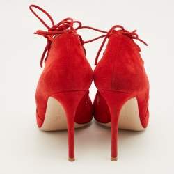 Pre Owned حذاء بوت جيانفيتو روسي برباط من جلد السويد الأحمر مقاس 41