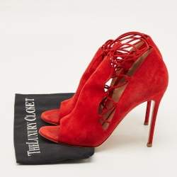 Pre Owned حذاء بوت جيانفيتو روسي برباط من جلد السويد الأحمر مقاس 41