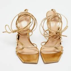 مملوكة مسبقًا صندل جيانفيتو روسي سيلفي جلد ذهبي حزام للكاحل مقاس 37