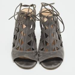 Pre Owned Gianvito Rossi Size 41 Grey Suede Cutout Maxne Ankle Strap Sandals
