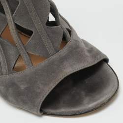 Pre Owned Gianvito Rossi Size 41 Grey Suede Cutout Maxne Ankle Strap Sandals