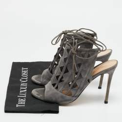 Pre Owned Gianvito Rossi Size 41 Grey Suede Cutout Maxne Ankle Strap Sandals