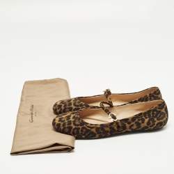مملوكة مسبقًا Gianvito Rossi Size 41.5 Brown Leopard Print Suede Mary Jane Ballet Flats