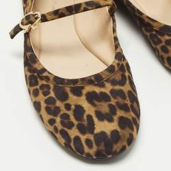 مملوكة مسبقًا Gianvito Rossi Size 41.5 Brown Leopard Print Suede Mary Jane Ballet Flats