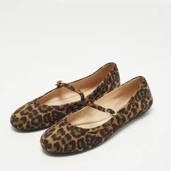 مملوكة مسبقًا Gianvito Rossi Size 41.5 Brown Leopard Print Suede Mary Jane Ballet Flats