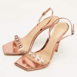 Pre Owned Gianvito Rossi Ribbon Size 39.5 Transparent/Rose Gold Patent Leather and PVC Slingback Sandals