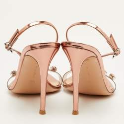 Pre Owned Gianvito Rossi Ribbon Size 39.5 Transparent/Rose Gold Patent Leather and PVC Slingback Sandals