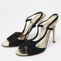 Pre Owned Gianvito Rossi Camoscio Size 38 Black Suede Slingback Sandals