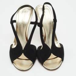 Pre Owned Gianvito Rossi Camoscio Size 38 Black Suede Slingback Sandals