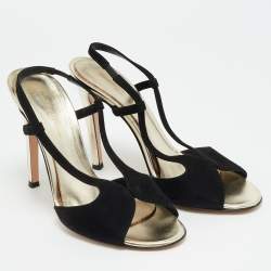 Pre Owned Gianvito Rossi Camoscio Size 38 Black Suede Slingback Sandals
