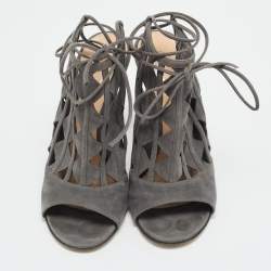 مملوكة مسبقًا صندل جيانفيتو روسي ماكسين سويدي رصاصي قصات بحزام للكاحل مقاس 39 